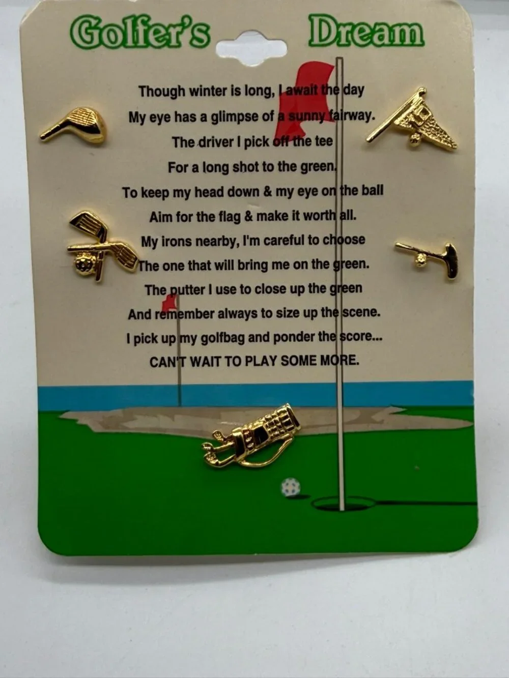 Golfer’s Dream Set of 5 Gold Tone Golf Lapel Pins NWT